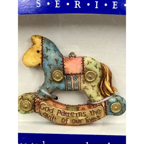 3 Pc. Sierra Gift Company Ceramic Patchwork Ornaments - Angel/Rocking Horse/Bell - Picture 4 of 9